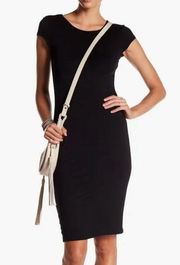 Black Cap Sleeve Jewel Neck Bodycon Dress Velvet Torch