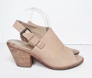 Eileen Fisher Glance Leather Heeled Slingback Sandal Tan Size 9.5 Women’s