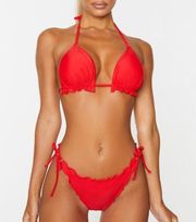 Pretty Little Thing PLT red frill bikini