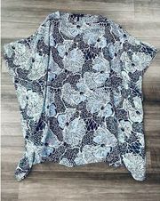 BCBGMAXAZRIA Blue Green Floral Swim Cover-Up Size XS/S Oversized Arm Holes Boho