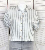 Thread & Supply Striped Button Front Crop Shirt White Gray XL