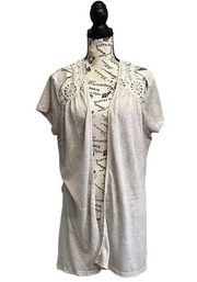 August Silk  Beige Womens Crochet Boho  Open Front Cardigan Lightweight Sweater