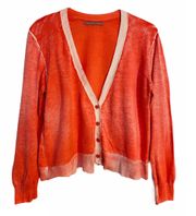 Distressed Coral Cotton Cropped Cardigan Sweater 