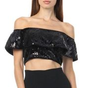 JAYGODFREY Black Sequence Off The Shoulder Crop Top