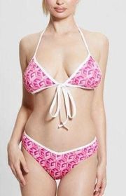 NWT Guess Cube Heartache Sporty Brief & Triangle Bikini Top Pink Set Women's S