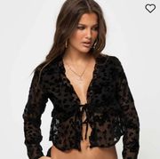 Black Lace Tie Front Going Out Top