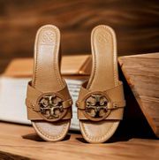 Tory Burch Brown Leather Patti Wedge Platform Sandals Size 7.5