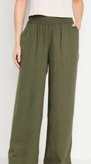 Army green flowy linen pants