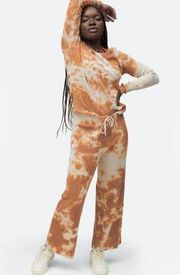 NEW MATE the Label Brown/Tan Tie Dye Organic Thermal Wide Leg Pant - XL