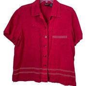ERIKA  Red Linen Button Down Shirt Shacket Size Medium