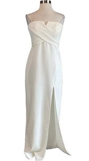 White Strapless Long Formal Dress Aidan Mattox Women's Evening Gown Size 4