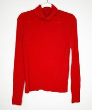 St John Womens Sweater Ribbed Knit Turtleneck Long Sleeves Wool Red Medium