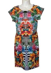 5th & Love Floral Geometric Boho Knee-Length Dress Short Sleeve Multicolor Sz L