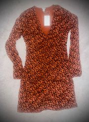 Orange And Black Long Sleeve Mini Dress Size Small NEW