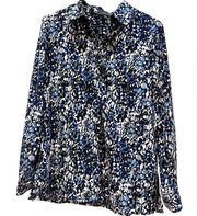 Elementz long sleeve button down printed blouse top size medium