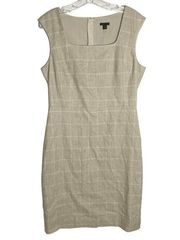 Ann Taylor WMN'S Linen Blend Sheath Dress Beige Window Pane Check Cap Sleeve 8