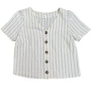 Urban Romantics Women's Small Striped Linen Blend Cropped Button-Up Blouse