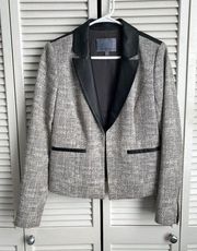 Classiques Entier Woven Linen Look Blazer Jacket with Leather Trim Small