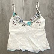 GUC Johnny Was Floral Embroidered White Tank XS