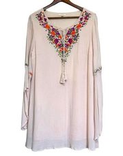 Promesa Shift Dress L Crepe Gauze Fringe Tassel Whimsical Feminine Western Boho