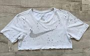 The Nike Tee White Ivory Paint Splatter Activewear Festival Crop Top Boxy S