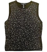 Laundry By Shelli Segal Stretch Silk Blend Black Sequin Sleeveless Top Size Med