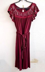 Lane Bryant Dress Maroon Red Embroidered Tie Waist Flutter Sleeve 14/16 (1X) NWT