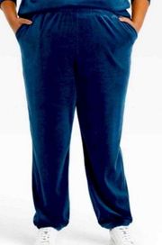 Womens High-Rise Relaxed Blue Velour Jogger Pants