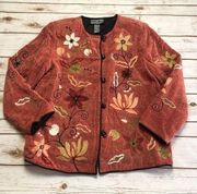 Indigo Moon Flower Embroidered Button‎ Up Jacket