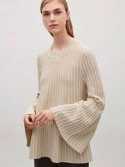 Bell Sleeve Neutral Wool Blend Textured Swing Sweater