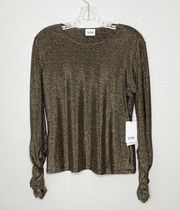 Lini shopbop Gold Metallic Long Sleeve Anna Top Blouse sz medium NEW