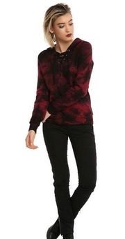 red & black tie-dye lace-up sweatshirt