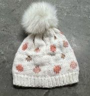 Lc Lauren Conrad Knit Faux Fur Pom Pom Beanie Neutral White Pink