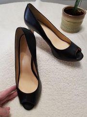 Cole Haan Black Leather Peep Toe Heels Pumps Shoes Size 6B