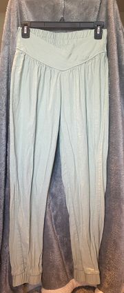 sage green linen joggers