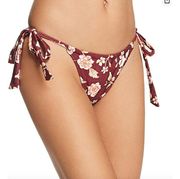 MINKPINK Rhapsody Side Tie Burgundy Floral Swim Bikini Bottom Large NWT