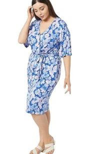 J Jason Wu Knit Printed Floral Wrap Blue Dress Size 1X