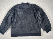 Crown & Ivy Medium Womens XL Sweatshirt Fuzzy Black Long Sleeve Soft Teddy