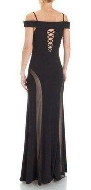 Black & Beige Cold Shoulder Gown Maxi Mermaid Dress SZ 6