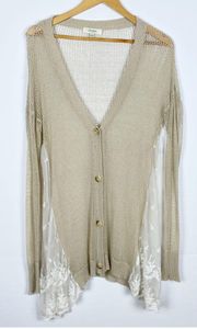 Open Knit Lace Long Line Cardigan Size Small