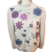 Vtg 90s/Y2K Alfred Dunner Petite Floral Embroidered Embellishment Sweater Sz L