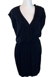 INC szL LB knit mini dress short sleeves faux wrap front & elastic waist GUC