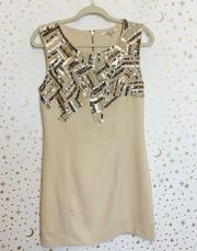 Cream Beaded Formal Shift Mini Dress