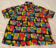 Vintage  Abstract Art Retro Colorway Button Down Shirt, size M Petite
