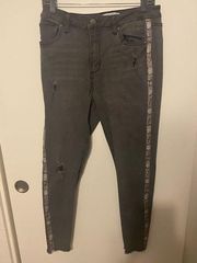 VELVET HEART grey distressed jeans with snakeskin stripes on side ankle jeans 30