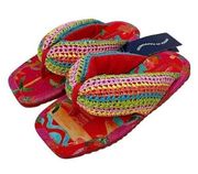 Farm Rio Colorful Brazil Padded Flip Flop Thong Red Size 7 NEW