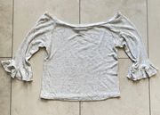 Women’s S Small Off The Shoulder Grey 3/4 Sleeve Blouse Top.