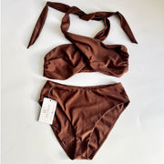 LPA Halterneck Top & Bottom 2 Piece Swimsuit Set Brown Women's Size Small