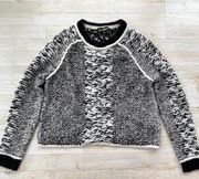 Sam Edelman Wool Blend Messy Knit Crew Sweater | Black/White Medium
