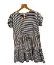 Tickled Teal Casual Stripes Dress with Bow Detail at Waist—Size Medium